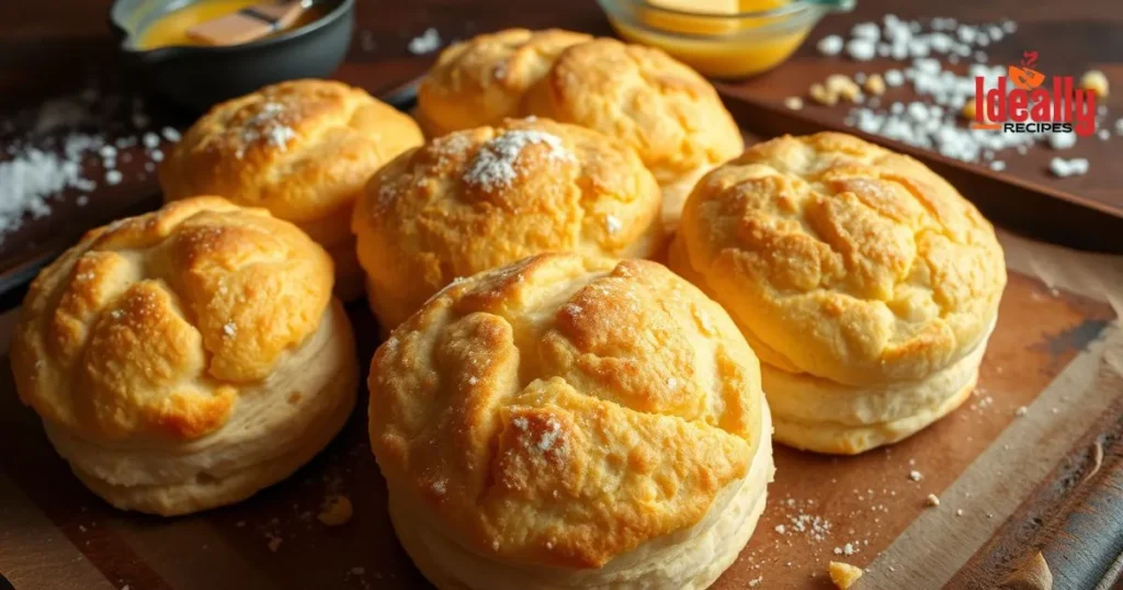 A bowl of homemade biscuit mix with flour, butter, and baking powder