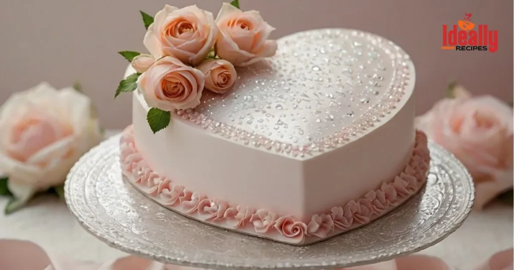 Pink Heart Cake decorated with shiny edible decorations, perfect for birthdays and celebrations.