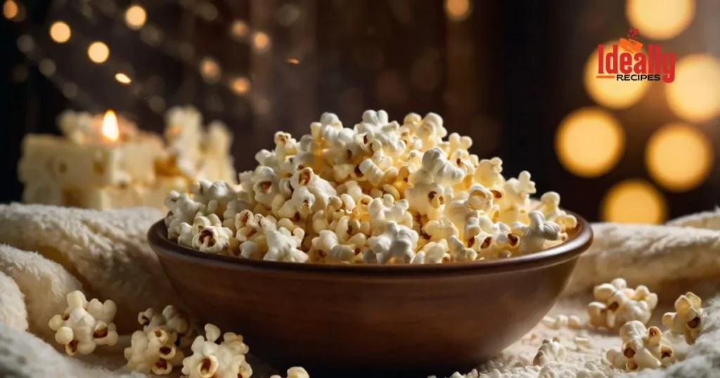 Bowl of white cheddar popcorn with seasoning, perfect cheesy snack for movie nights